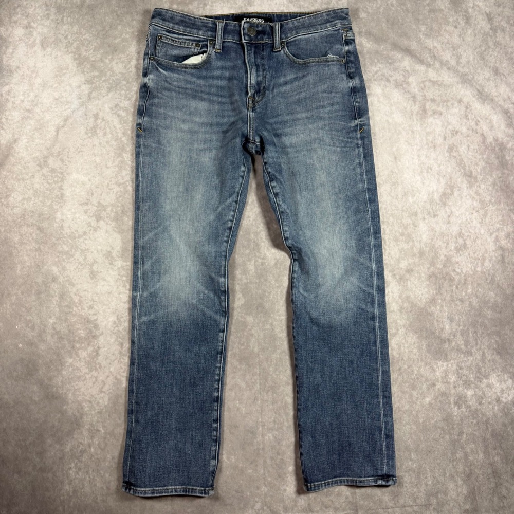 Express Mens Classic Straight 4-Way Stretch Jeans 31x30 Blue Medium Wash Classic